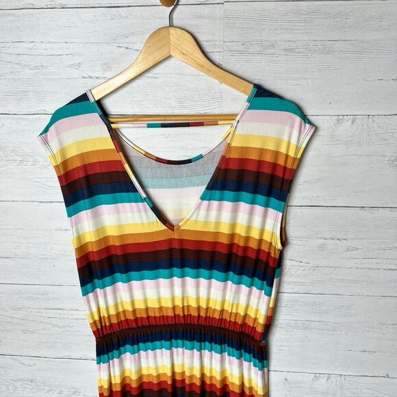 ModCloth Dress Womens Size Large Colorful Striped Elastic Waist Comfort Jersey - Picture 9 of 16